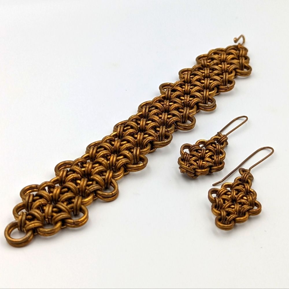 Copper Chainmail Handmade Bracelet and Earrings